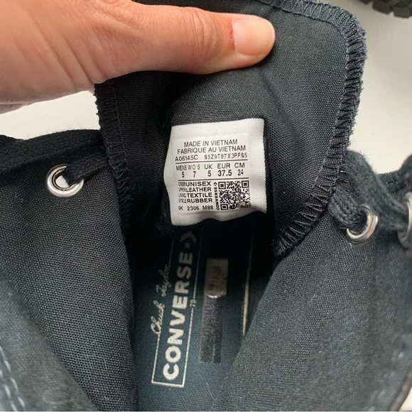 Converse | Chuck 70 De Luxe Heel Black Leather Platform Chunky Sz 7 A06145C - Picture 14 of 16